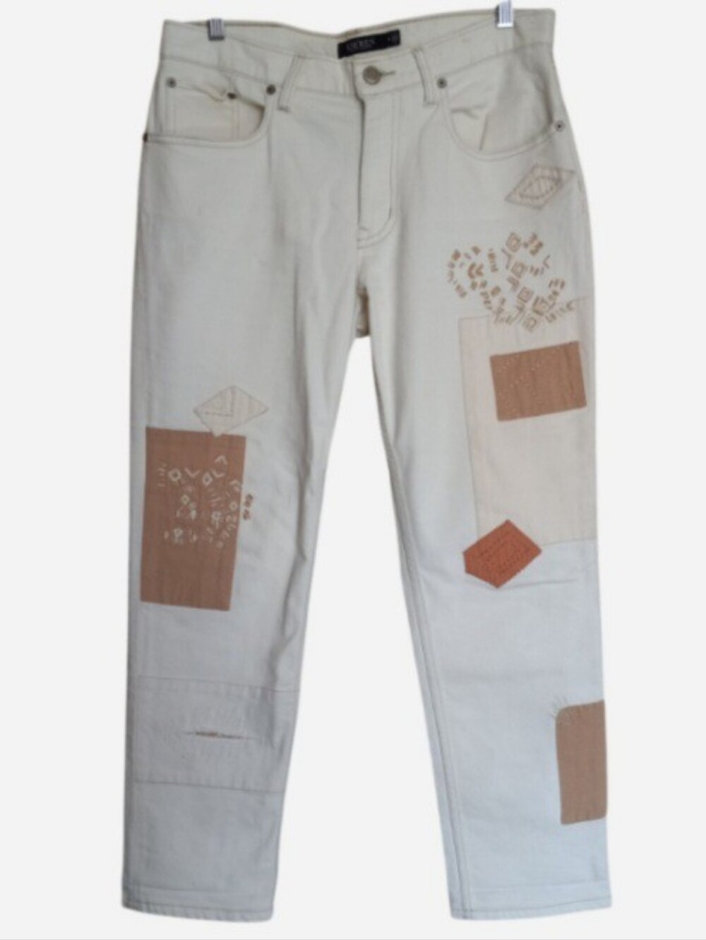 Lauren Ralph Lauren Patchwork Beaded Boho Relaxed Tapered Ankle Jean